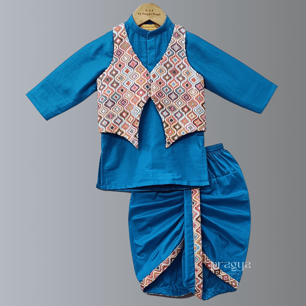 Multicolour Sequin Waist Coat With Dhoti Kurta