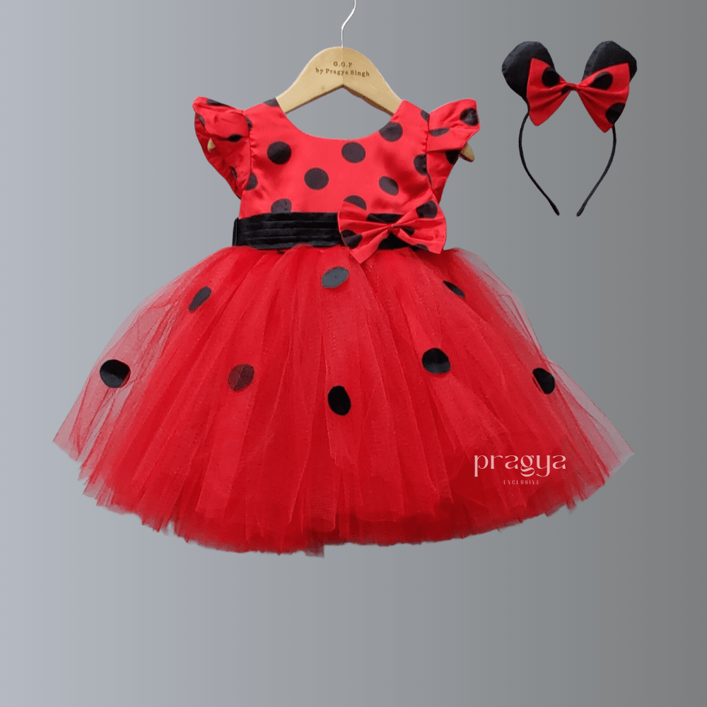 Minnie Mouse Theme Dress with Hairband
