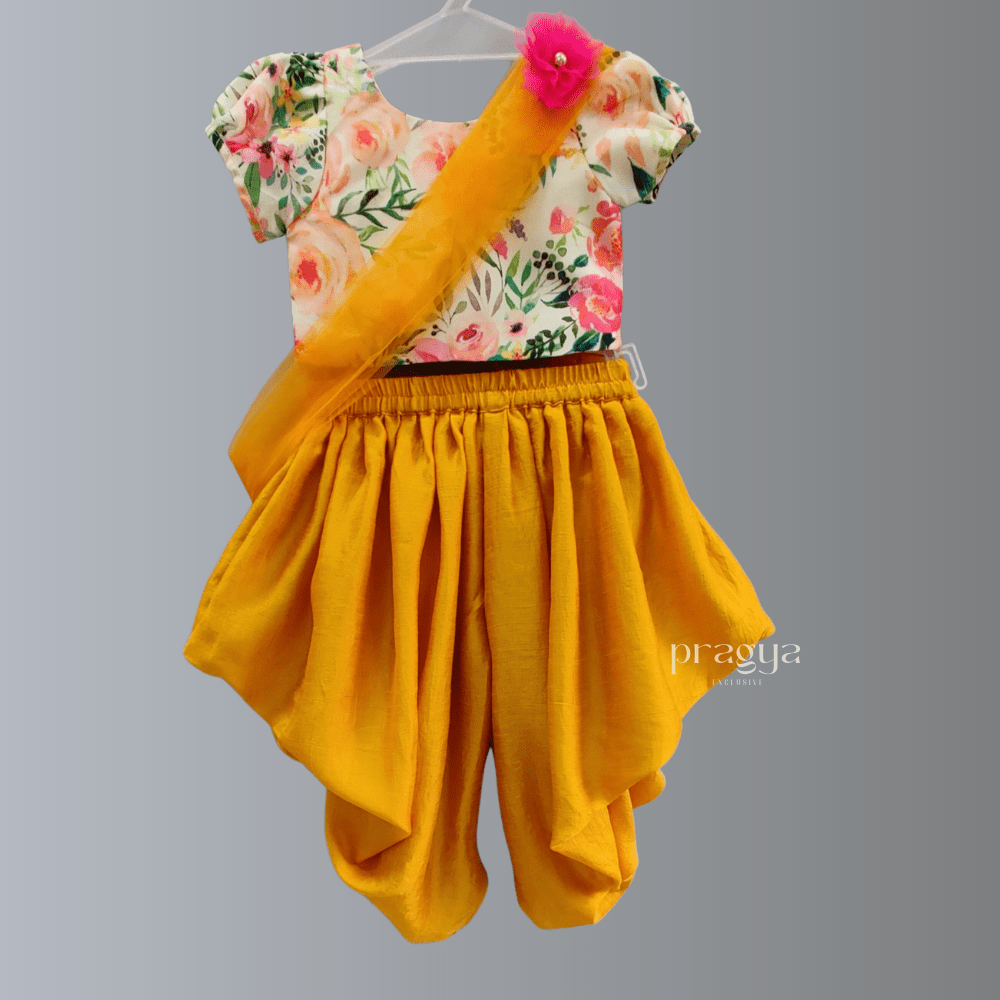 Top and Yellow Dhoti with Dupatta