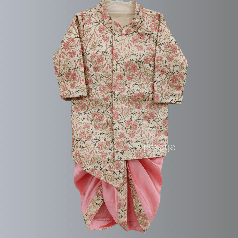 Floral Embroidered Sherwani And Pink Dhoti