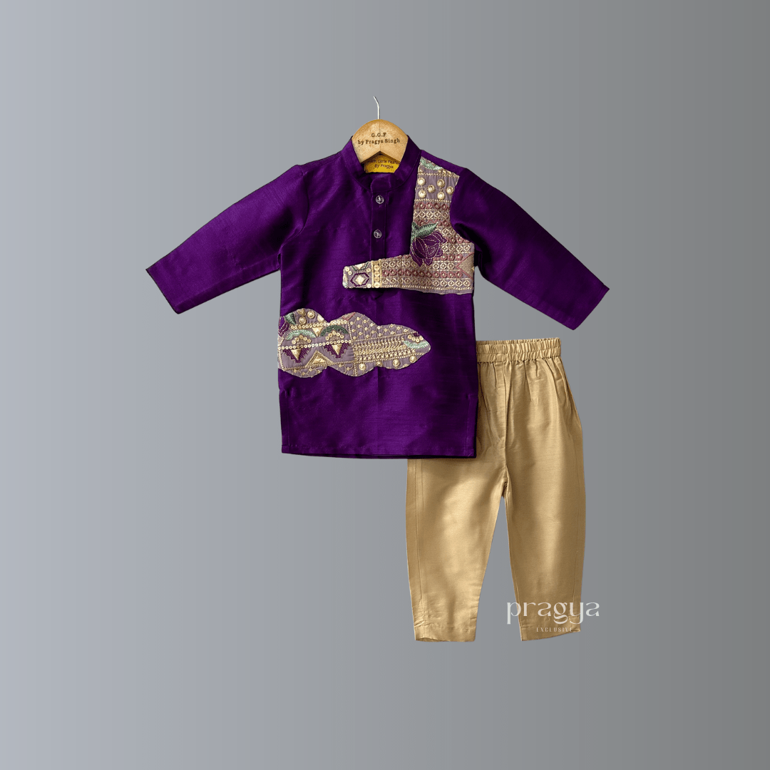 Purple Ethnic Kurta with Golden Pajama