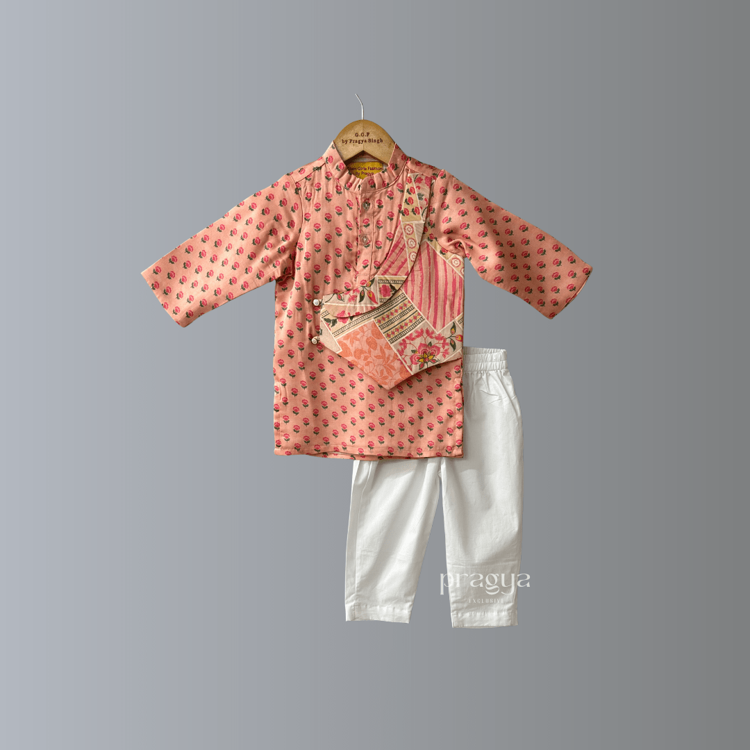 Digital Print Ethnic Kurta with White Pajama